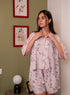 Women Summer Pajama Set Minimal floral vine Buttoned Shirt + Shorts
