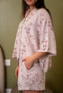 Women Summer Pajama Set Minimal floral vine Buttoned Shirt + Shorts