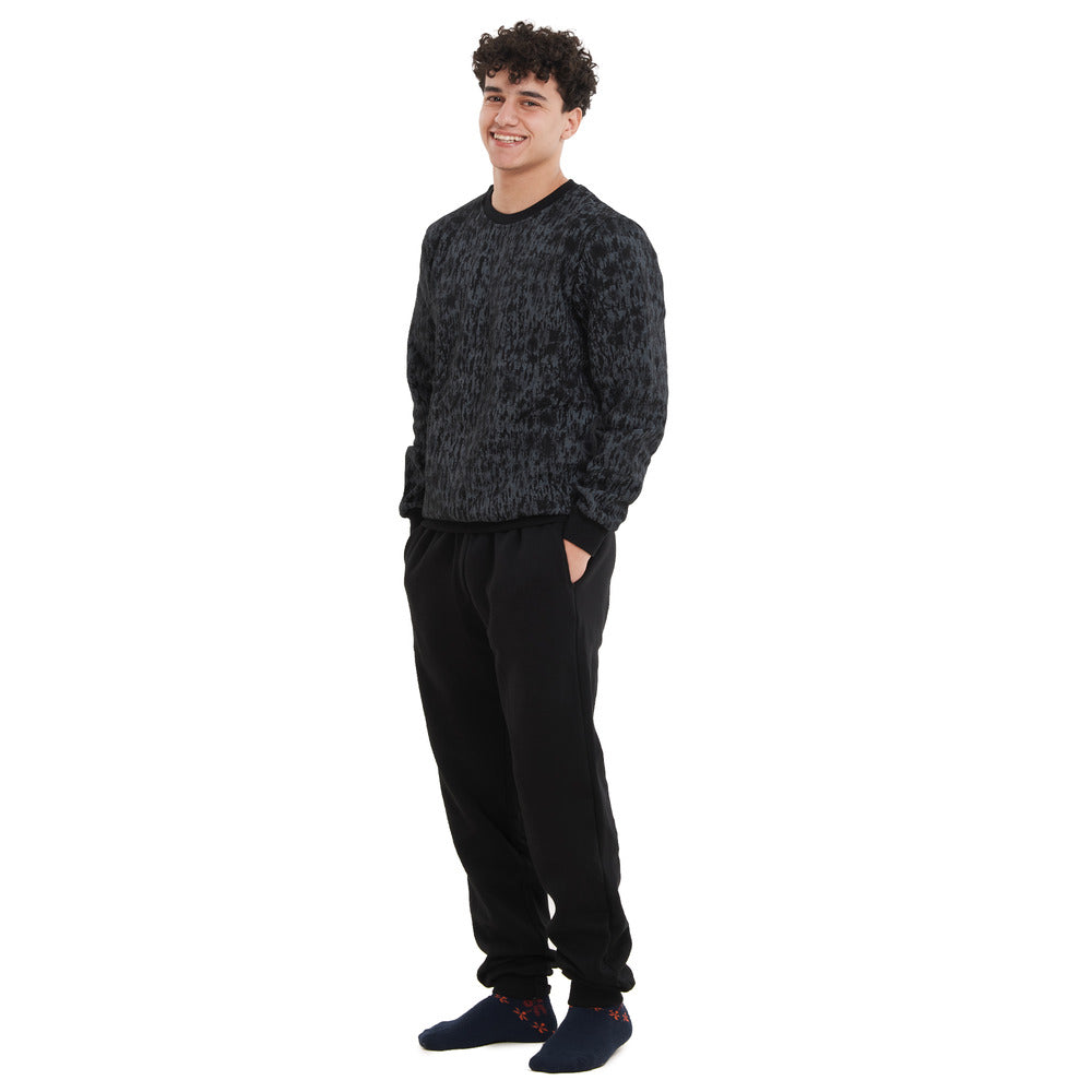 Men Winter Pajama Set Black Camouflage Sweatshirt + Black Pants â Snuggs Egypt