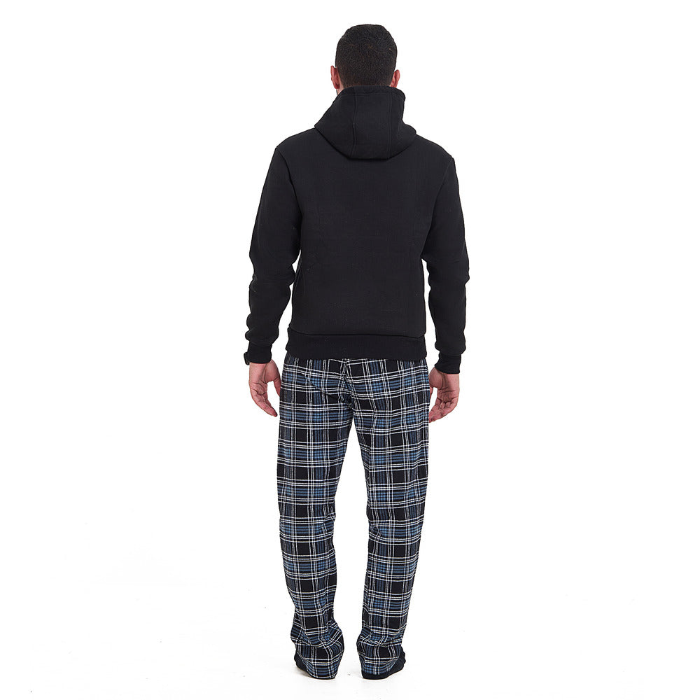 Men Winter Pajama Set Black Hoodie + Black x Indigo