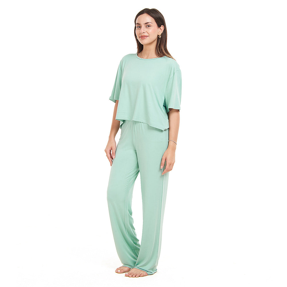 Women Summer Pajama Set Mint Cropped Top Pants Snuggs Egypt