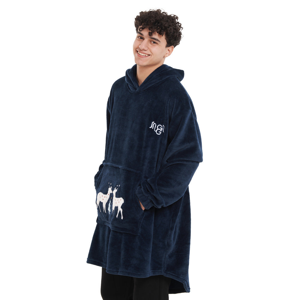 Snuggs Blanket Hoodie Dark Blue Christmas Deer Pocket Snuggs Egypt