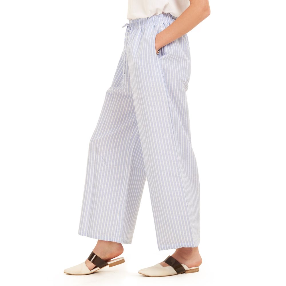 Light Blue Summer Loose Linen Wide Leg Women Casual Pants WG05131