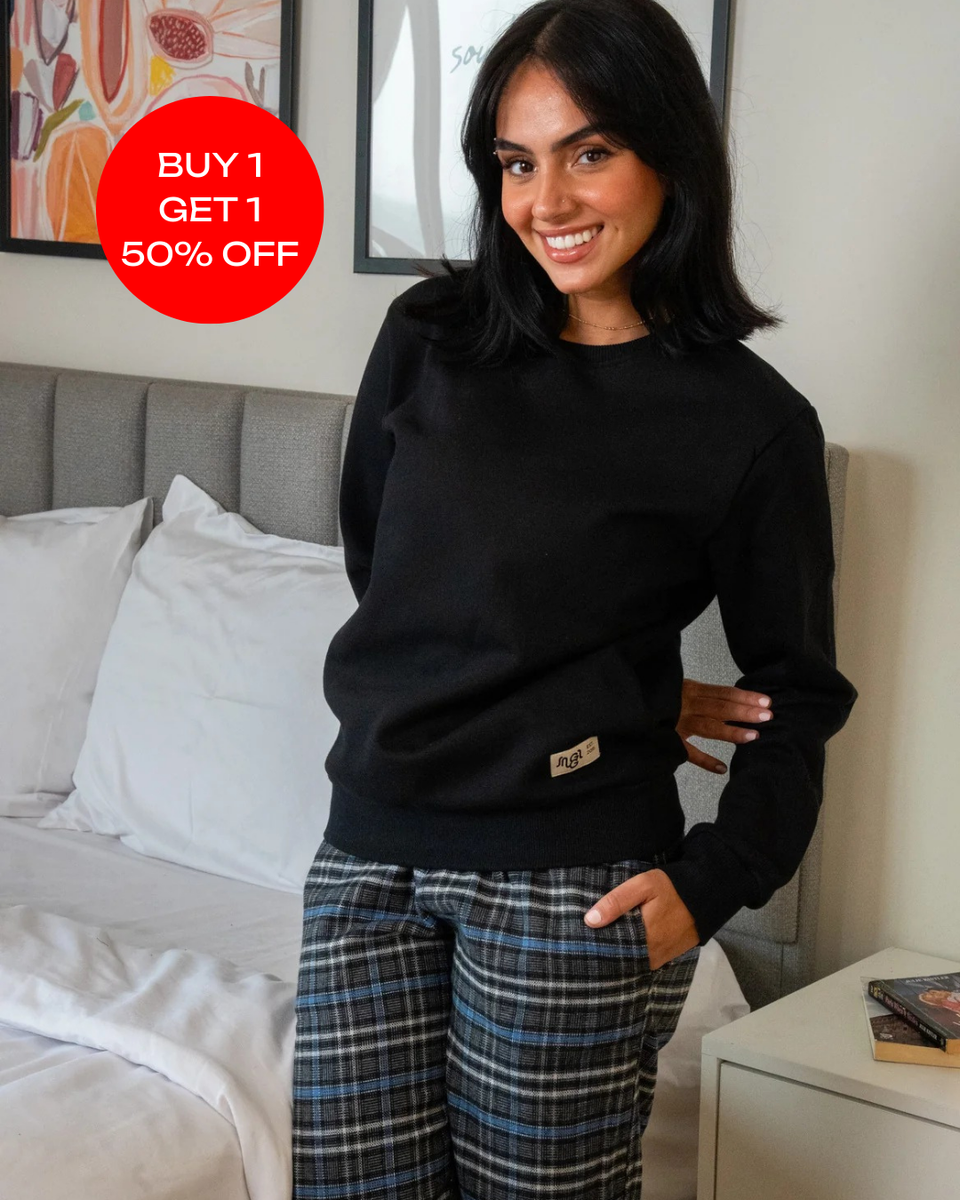Women Winter Pajama Set Black Buttoned shirt+ Checkered Black x Gray p ...