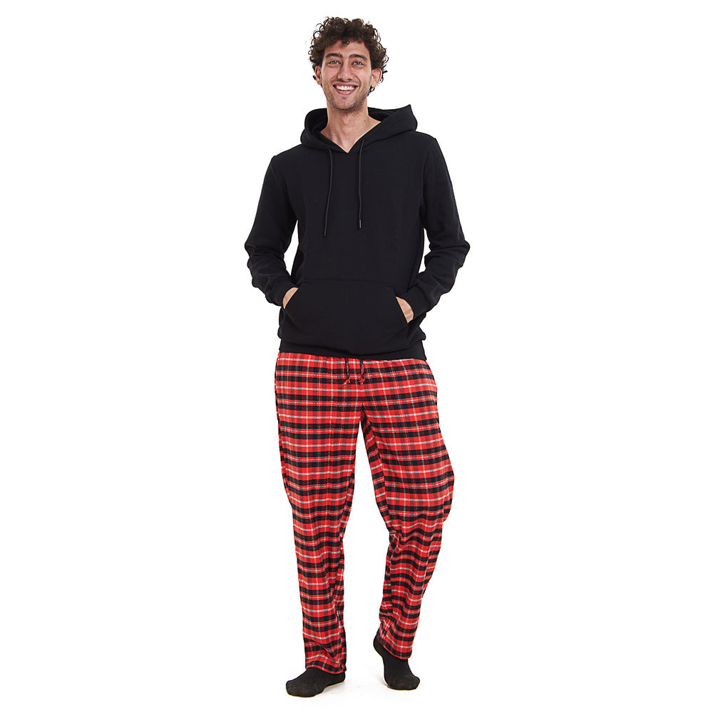 Hoodie Flannel And Sweatpants Outfit Guys Men Winter Pajama Set