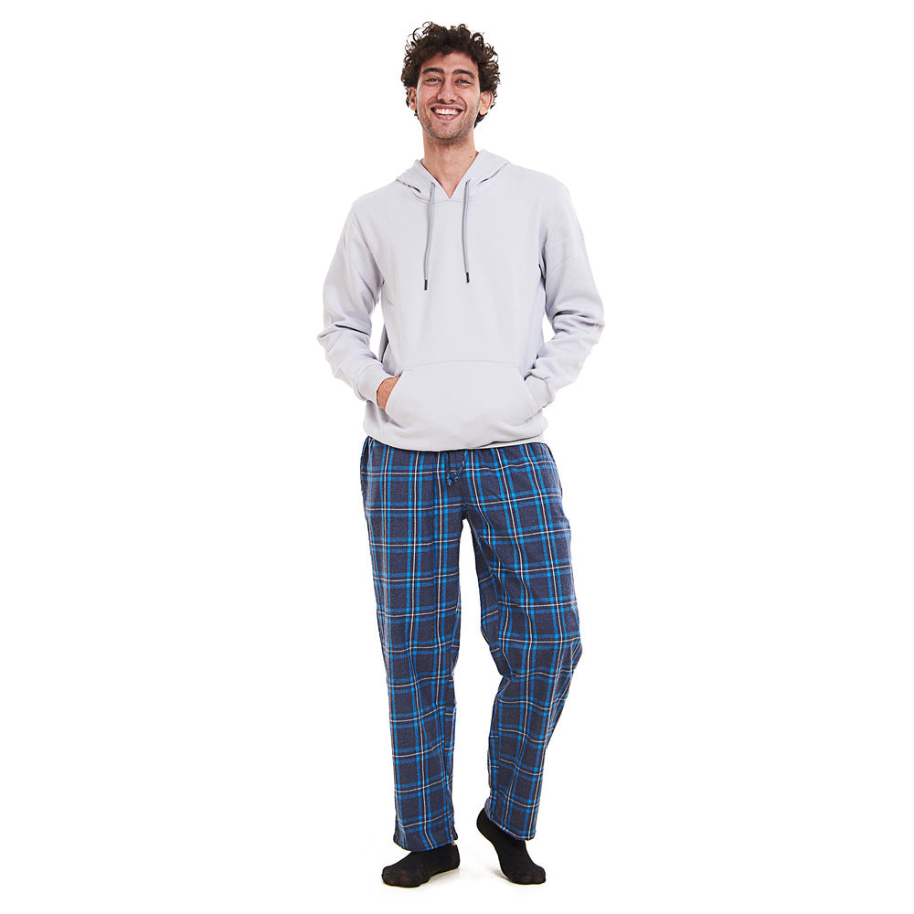 Men Winter Pajama Set "Light Grey Hoodie + Turquoise x Dark Blue Check Snuggs Egypt